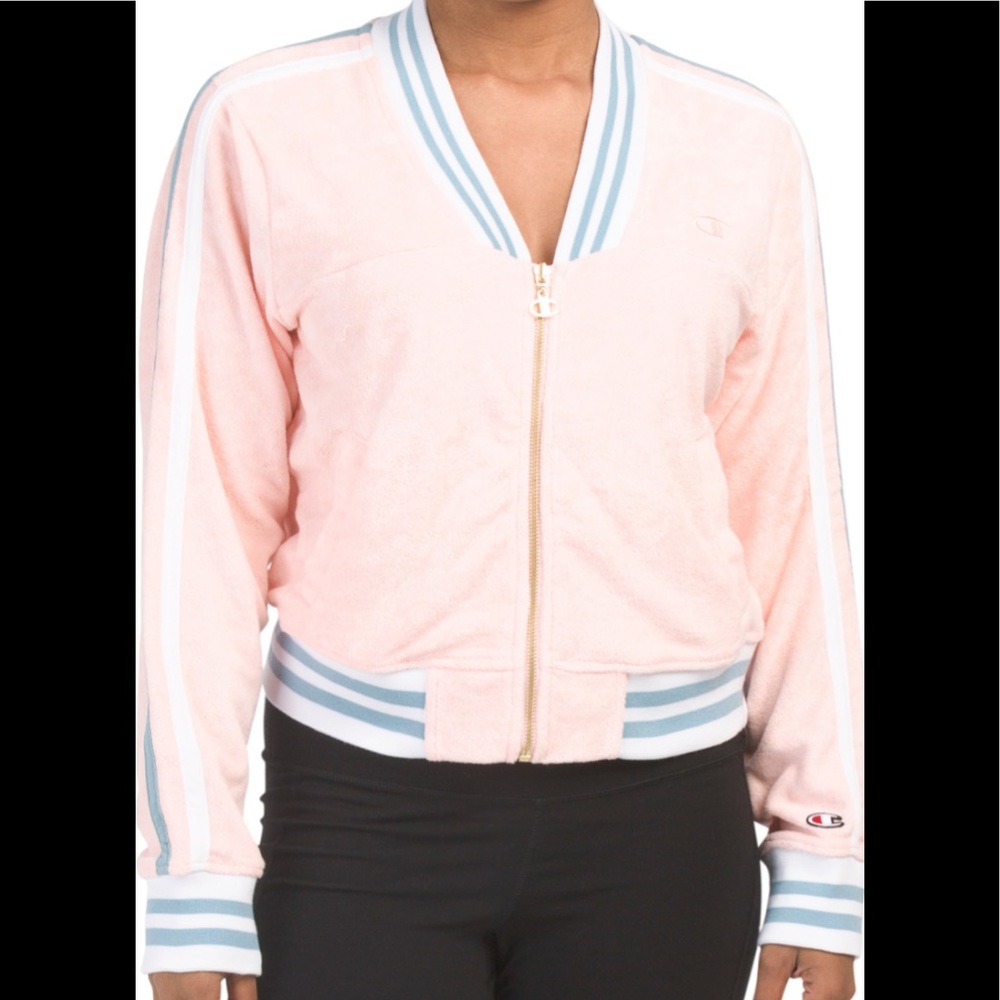 Champion Pink & Light Blue Striped Bomber Jacket